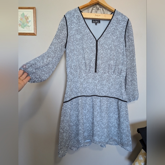 Anthropologie Sam Edelman Blue Gray floral Long Sleeve Dress Size 12 Chic Cute - Picture 2 of 11